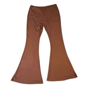 Just Polly Women's Medium Chocolate Brown High Waisted Flare Pants Wide Leg‎